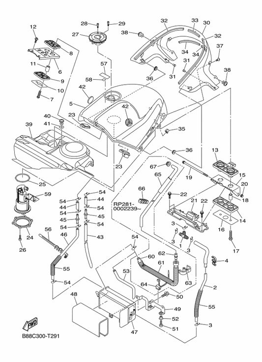 Yamaha 90464-28153 Clamp — shown on the Fuel Tank parts diagram