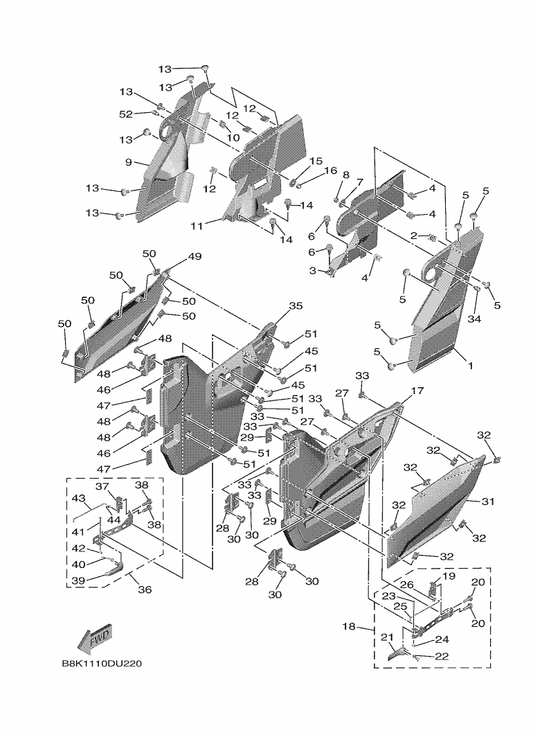 Yamaha B8K-F2868-00 Cover, Side 2 — shown on the Side Cover parts diagram