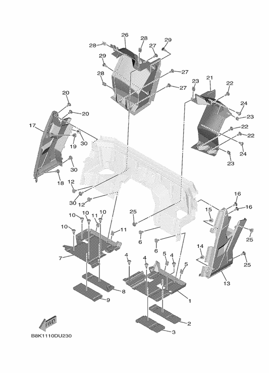 Yamaha B8K-F1741-00 Cover, Side 4 — shown on the Side Cover 2 parts diagram