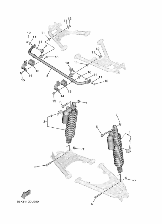 Yamaha B8K-F220T-10 Rr. Shock Absorber Assy. ,1 — shown on the Rear Suspension parts diagram