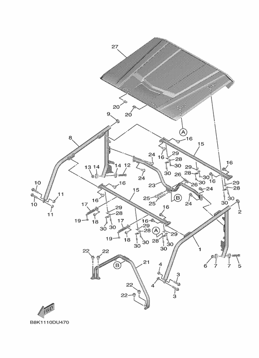 Yamaha B8K-K831A-00 Support, Roof 3 — shown on the Guard 2 parts diagram