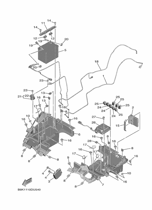Yamaha BG4-82116-00 Wire, Minus Lead — shown on the Electrical 2 parts diagram