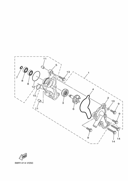 Yamaha B6H-E1185-00 . Cover, Cylinder Head Side 3 — shown on the Water Pump parts diagram