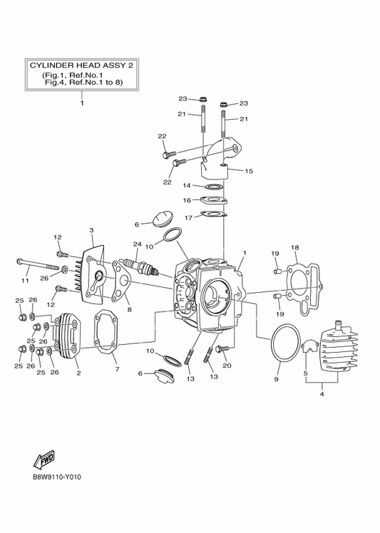 Yamaha BD3-E1391-10 Bolt, Stud 1 — shown on the Cylinder Head parts diagram