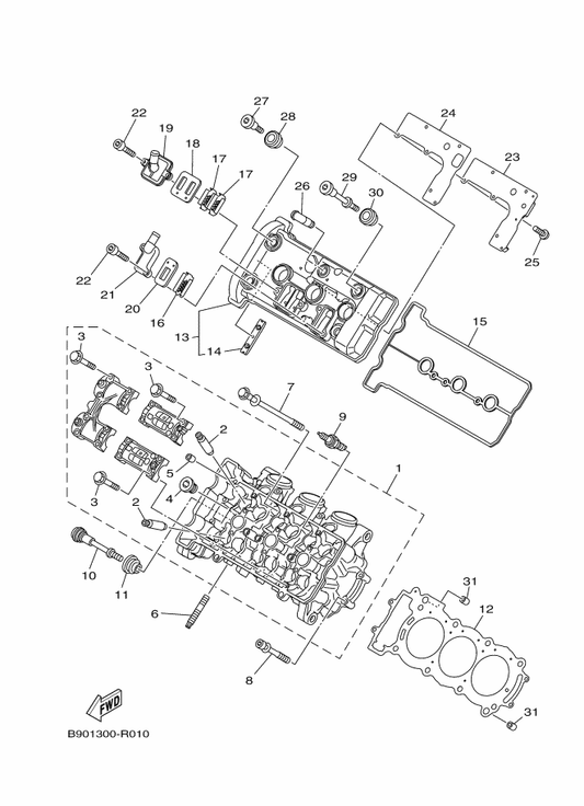 Yamaha 90119-09017 Bolt, With Washer — shown on the Cylinder Head parts diagram
