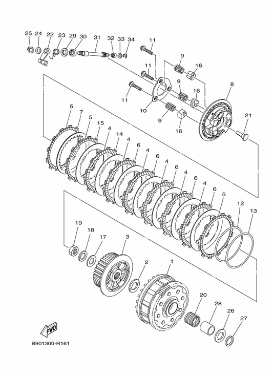 Yamaha B90-16371-00 Boss, Clutch — shown on the Clutch parts diagram
