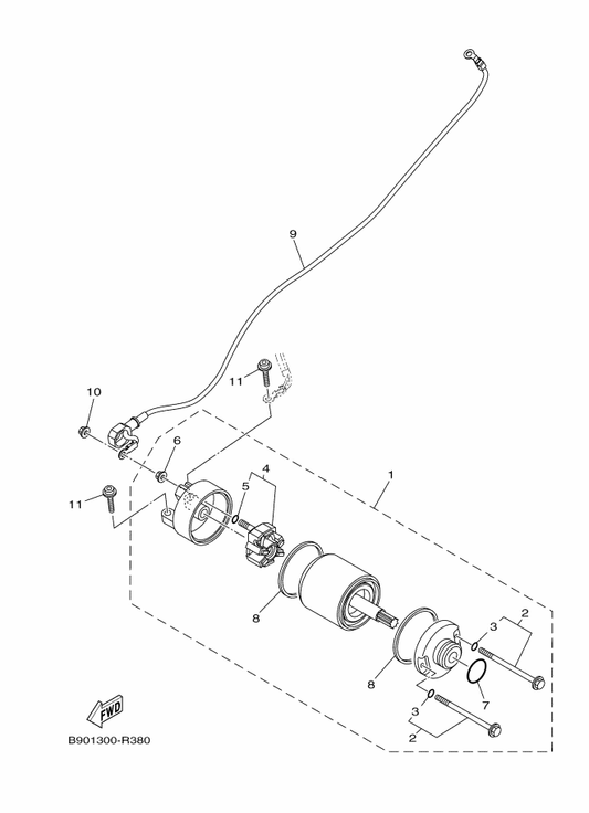 Yamaha 1RC-81890-00 Motor Assy — shown on the Starting Motor parts diagram