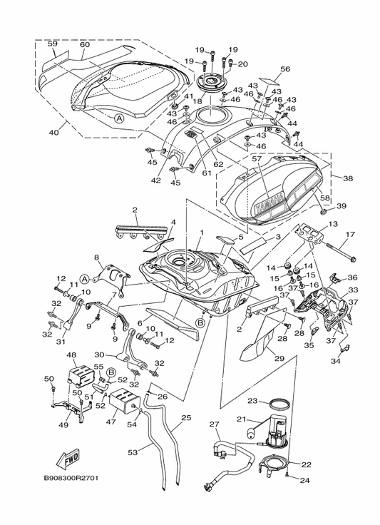 Yamaha 1WS-24602-00 Cap Assy — shown on the Fuel Tank parts diagram