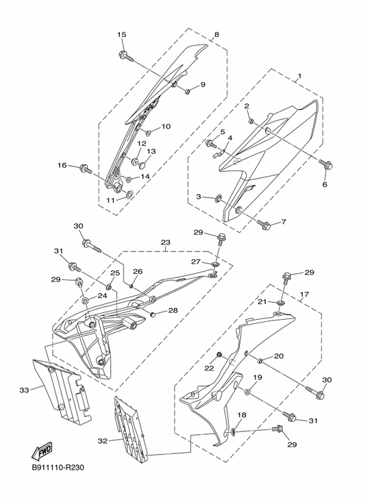 Yamaha B91-217S0-60 Side Cover Insert Assy. 4 — shown on the Side Cover parts diagram