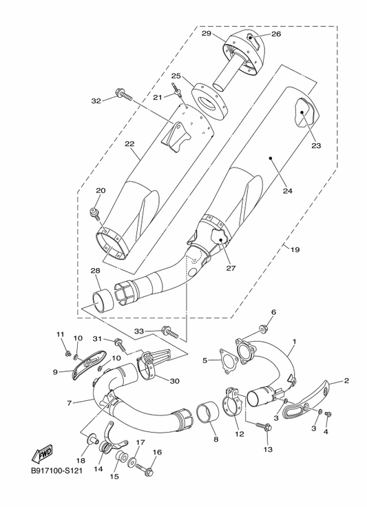 Yamaha 1SL-1466G-00 . Body, Silencer — shown on the Exhaust parts diagram