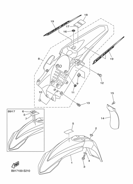 Yamaha B91-2165A-00 Graphic Set,Rear Fender — shown on the Fender parts diagram