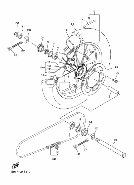 Yamaha 94421-18036 Rim (2.15-18) — shown on the Rear Wheel parts diagram