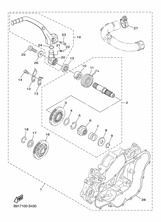 Yamaha 5TA-15651-00 . Gear, Kick Idle — shown on the Parts Option (Kick Starter) parts diagram