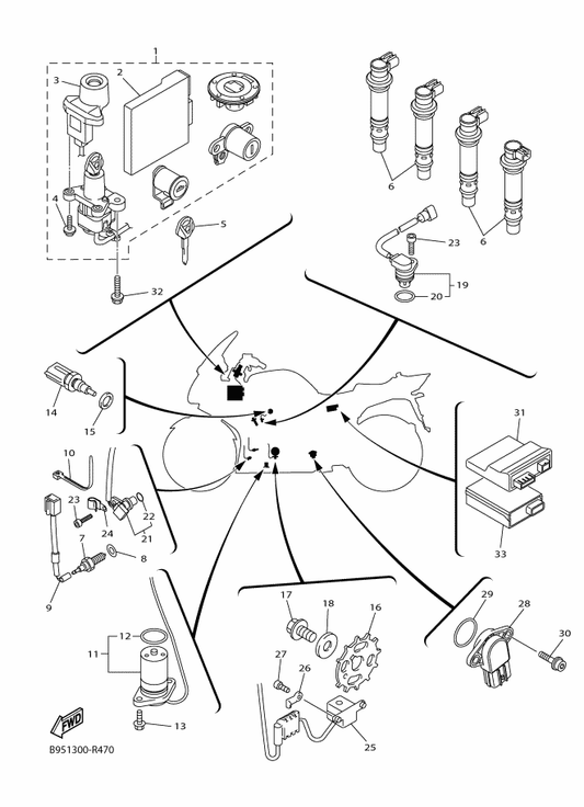Yamaha 2HC-85899-00 Sensor, Gear Position — shown on the Electrical 1 parts diagram