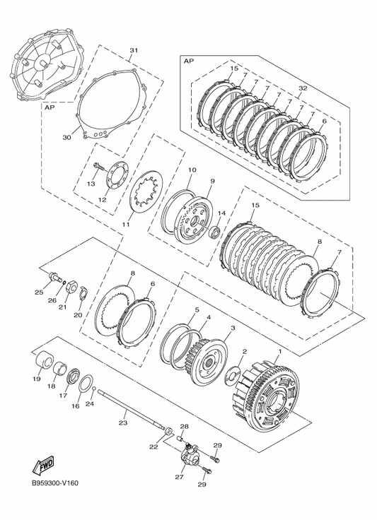 Yamaha 5JW-16321-10 Plate, Friction — shown on the Clutch parts diagram