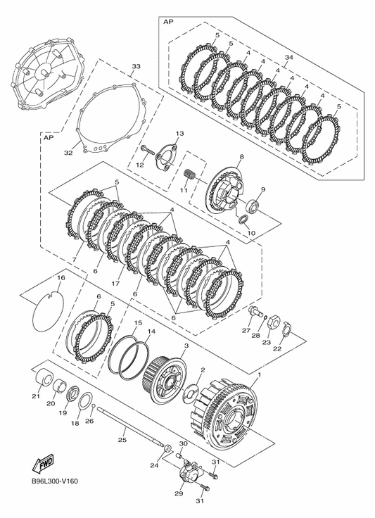 Yamaha 90170-20323 Nut — shown on the Clutch parts diagram
