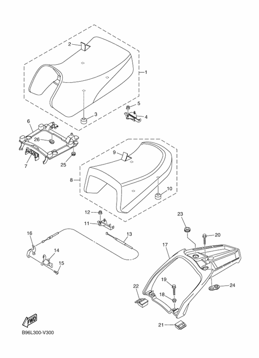 Yamaha B95-24750-00 Tandem Seat Assy — shown on the Seat parts diagram