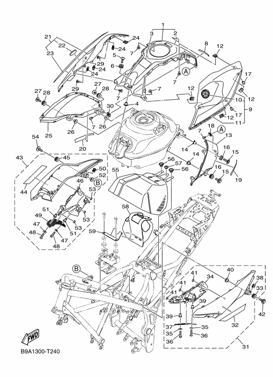 Yamaha 90179-04003 . Nut — shown on the Fuel Tank 2 parts diagram