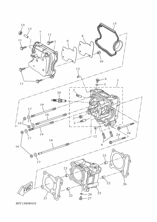 Yamaha B8R-E1311-00 Cylinder 1 — shown on the Cylinder parts diagram