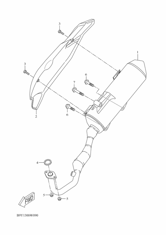 Yamaha B9Y-E4710-01 Muffler Assy 1 — shown on the Exhaust parts diagram