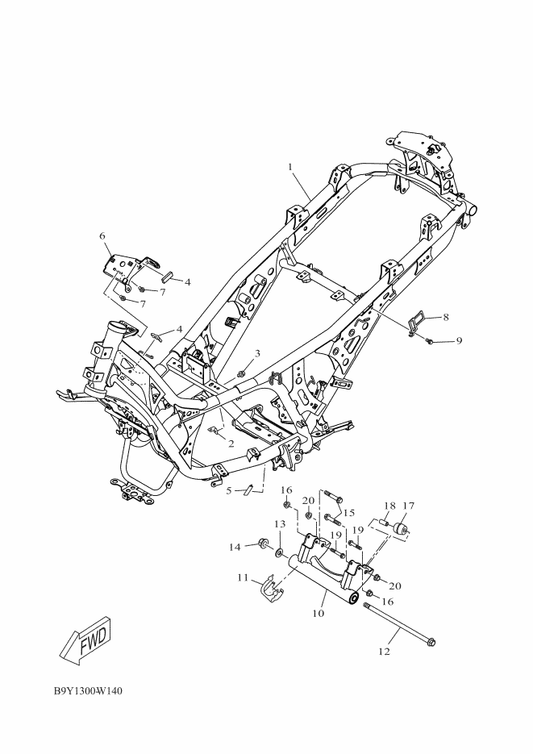 Yamaha B9Y-F1110-00 Frame Comp. — shown on the Frame parts diagram