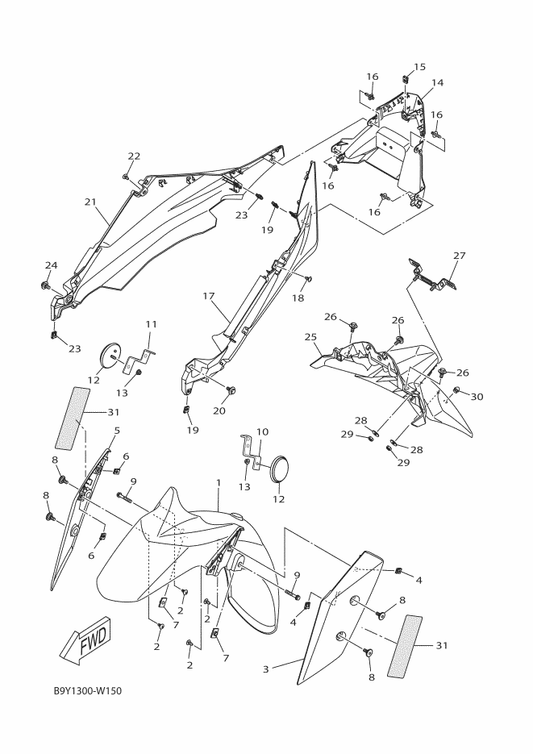 Yamaha BL1-F113K-00 Bracket, Reflector 2 — shown on the Fender parts diagram