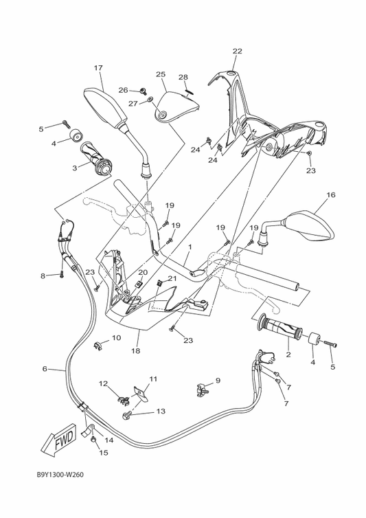 Yamaha B9Y-F6246-00 End, Grip — shown on the Steering Handle & Cable parts diagram