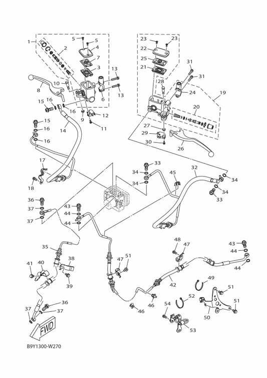 Yamaha B9Y-F581J-00 Hose, Brake 4 — shown on the M. Cylinder For Disk Brake parts diagram