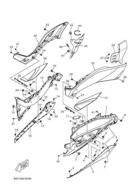 Yamaha BL1-F1711-00-P0 Cover, Side 1 — shown on the Stand & Footrest 2 parts diagram