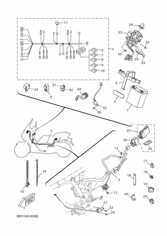 Yamaha B9Y-H2590-00 Wire Harness Assy — shown on the Electrical 1 parts diagram