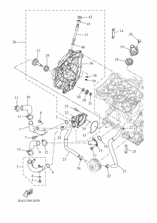 Yamaha 1WS-12422-00 . Cover, Housing — shown on the Water Pump parts diagram