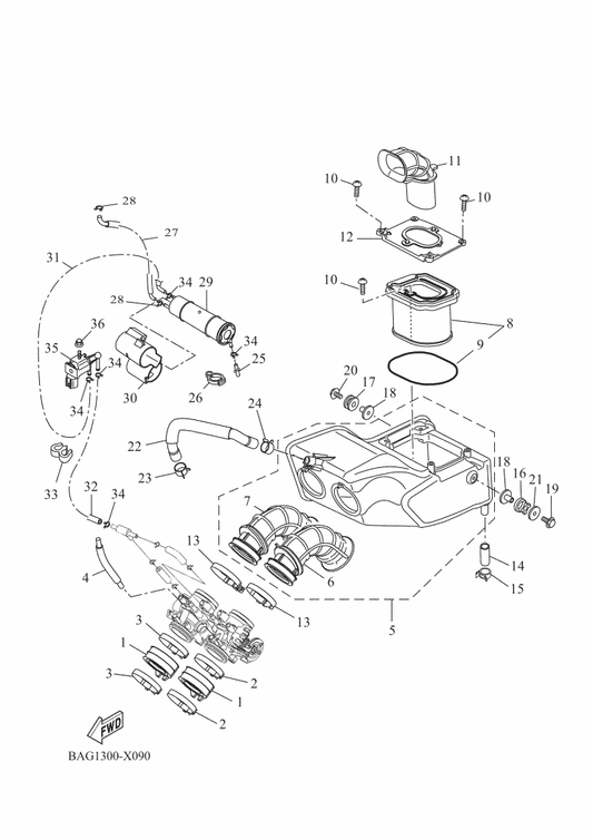 Yamaha BAG-243A2-00 Pipe 16 — shown on the Intake parts diagram