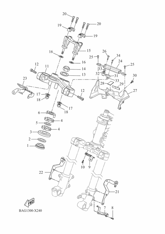 Yamaha BAG-F3490-00 Handlebar Shimmy Damper Assy — shown on the Steering parts diagram