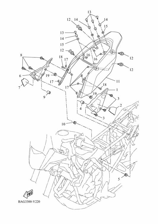 Yamaha BAG-F1717-10 Damper — shown on the Side Cover parts diagram