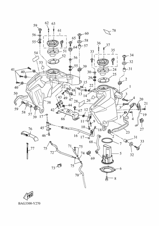 Yamaha BAG-F4307-10 Fuel Pipe Comp. 2 — shown on the Fuel Tank parts diagram