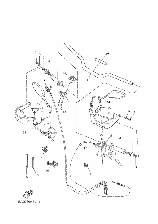 Yamaha BAG-F6111-00 Handlebar — shown on the Steering Handle & Cable parts diagram