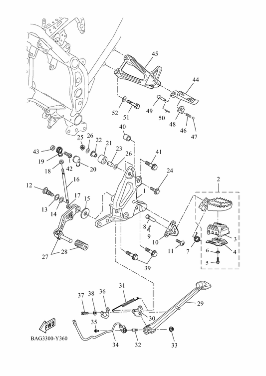 Yamaha BW3-F741L-00 Bracket 4 — shown on the Stand & Footrest parts diagram