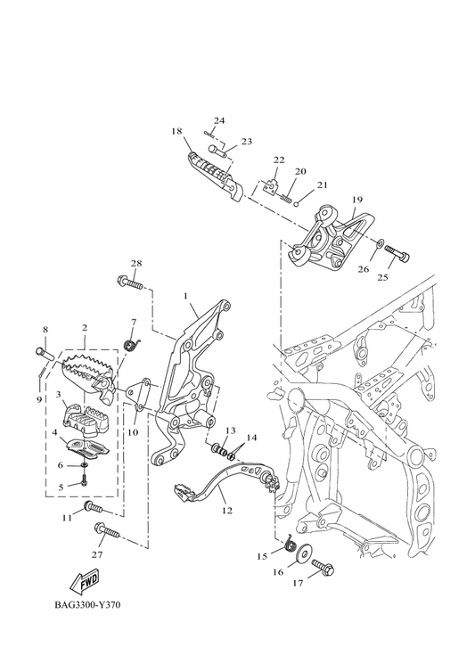 Yamaha BW3-F7441-00 Footrest, Rear 2 — shown on the Stand & Footrest 2 parts diagram