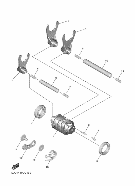 Yamaha 3D7-18542-00 Point, Neutral — shown on the Shift Cam & Fork parts diagram