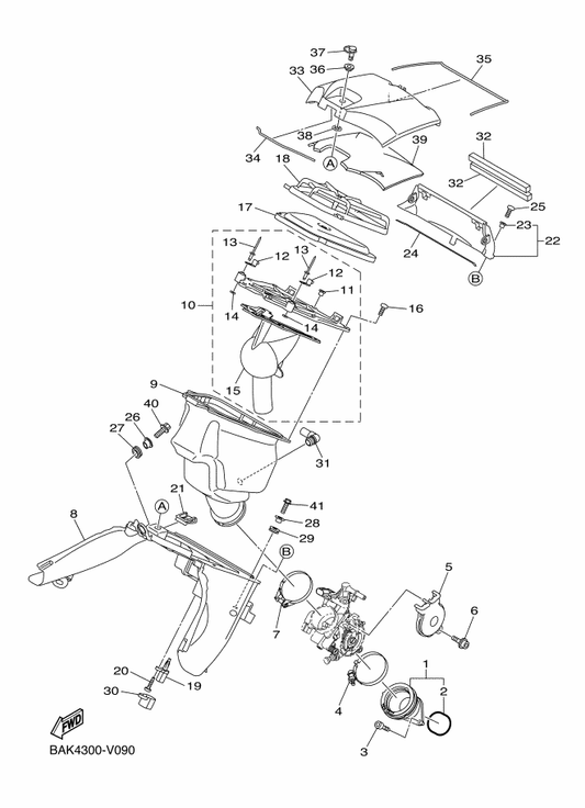 Yamaha 90201-03008 . Washer, Plate — shown on the Intake parts diagram