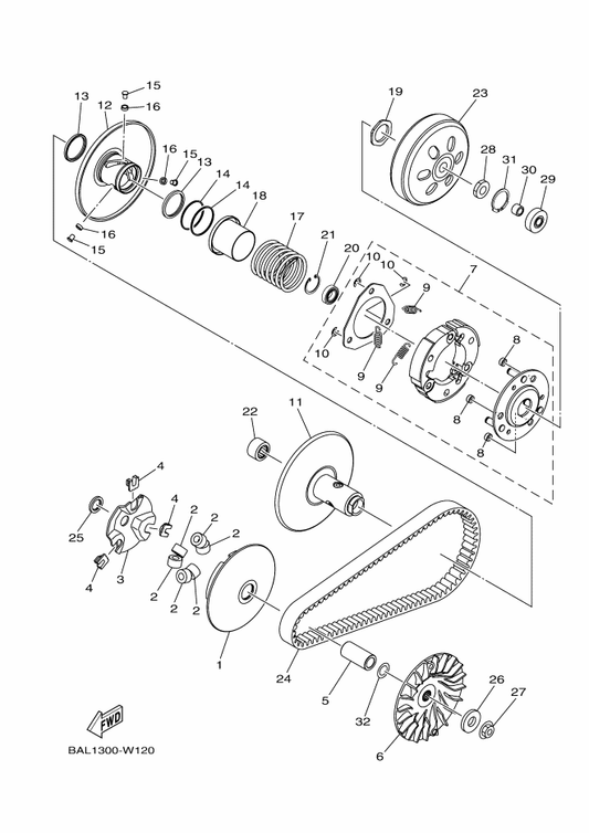 Yamaha B65-E7620-00 Primary Sliding Sheave Comp. — shown on the Clutch parts diagram