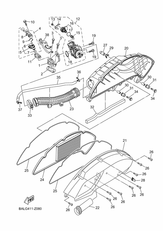 Yamaha B5D-E443G-00 . Pipe, Drain 2 — shown on the Intake parts diagram