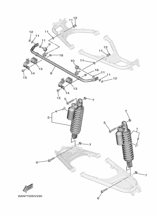 Yamaha B8K-F220T-40 Rr. Shock Absorber Assy. ,1 — shown on the Rear Suspension parts diagram