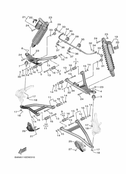 Yamaha BAR-F3526-00 . Bush — shown on the Front Suspension & Wheel parts diagram