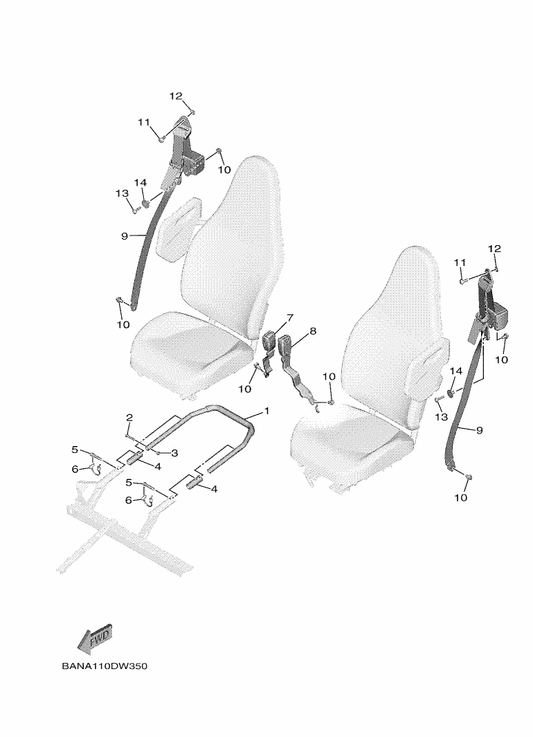 Yamaha B4J-F470R-00 Fr. Belt Receiver Assy — shown on the Seat 2 parts diagram
