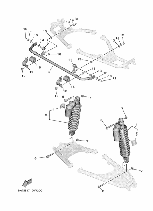 Yamaha BAR-F386G-01 Bush, Stabilizer Front — shown on the Rear Suspension parts diagram