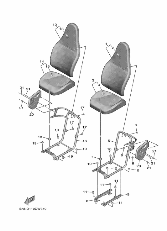 Yamaha BAR-F4791-01 . Cover, Seat Back — shown on the Seat parts diagram