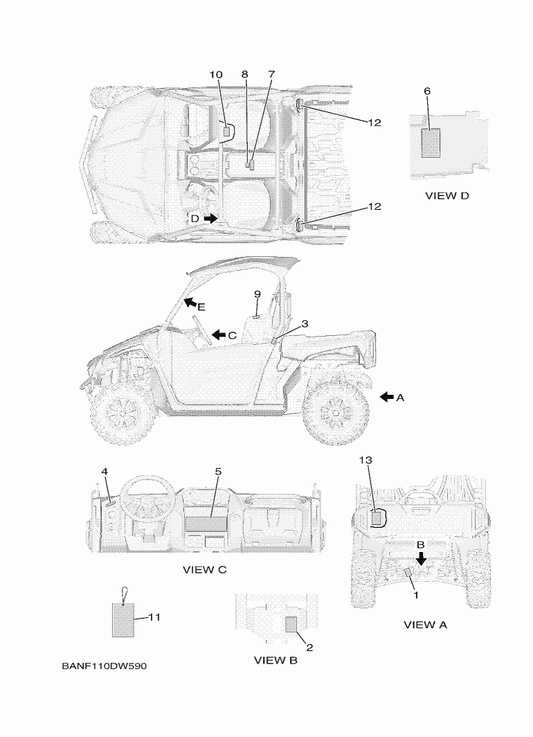 Yamaha BAS-F1568-00 Label, Warning — shown on the Emblem & Label 1 parts diagram