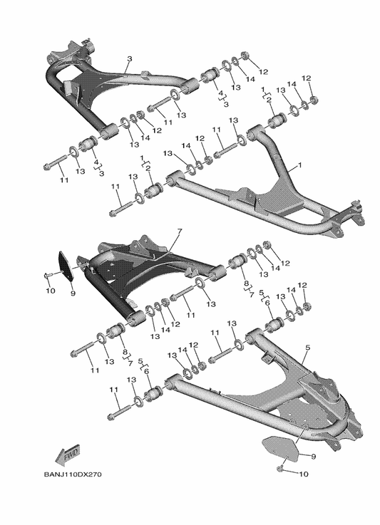 Yamaha BAR-F2106-10 Rr. Lwr. Arm Comp., 1 — shown on the Rear Arm parts diagram