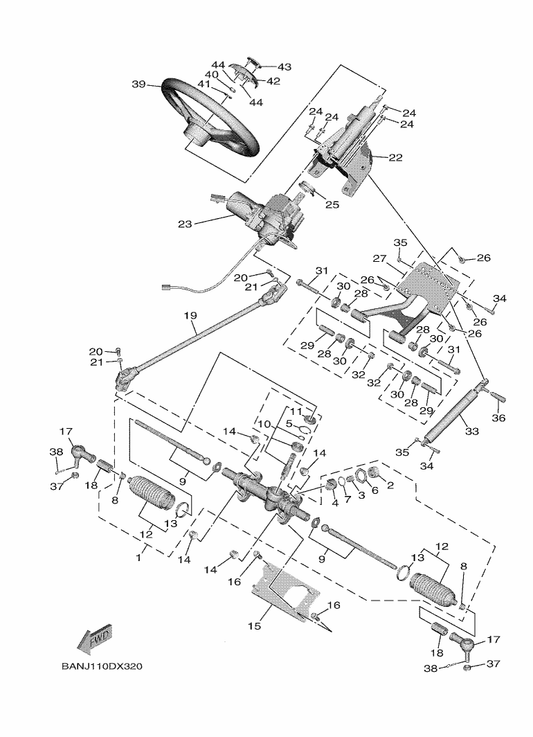Yamaha BG4-F3400-01 Steering Assy — shown on the Steering parts diagram